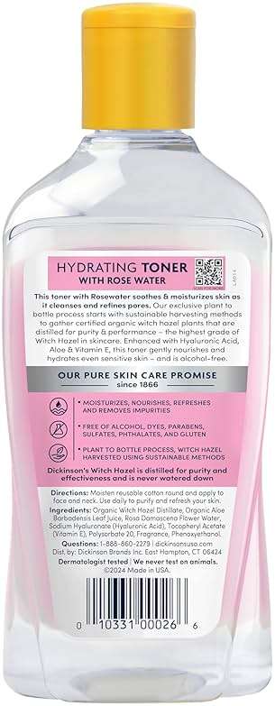 Dickinson's Enhanced Witch Hazel Hydrating Toner with Rosewater, Alcohol Free, 98% Natural Formula, 16 Fl Oz (Pack of 1) - Image 9