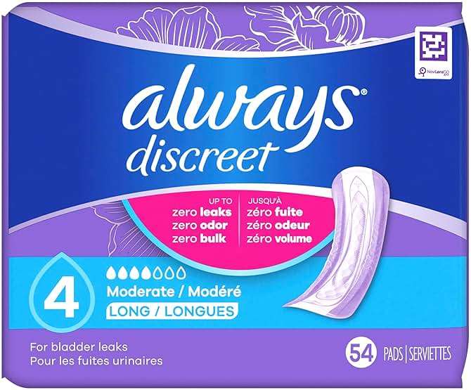 Always Discreet Adult Incontinence Pads for Women, Drier, 4 Drop Long Length, Moderate Absorbency, Pads for Bladder Control Management, Bladder Leaks, & Postpartum Pads, 54ct - Image 10