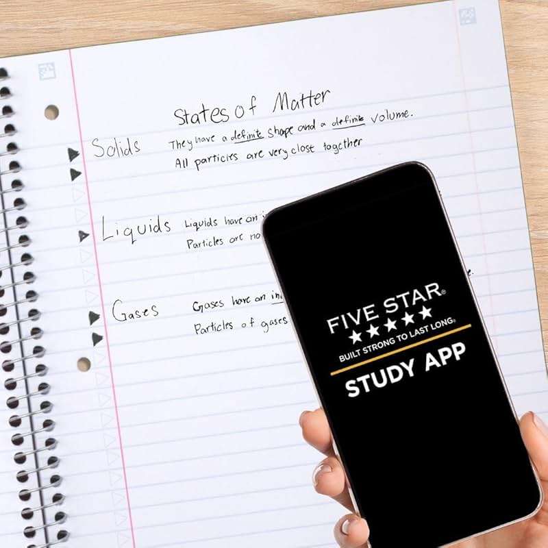Five Star Spiral Notebook + Study App, 1 Subject, Wide Ruled Paper, 8" x 10-1/2", 100 Sheets, Fights Ink Bleed, Water Resistant Cover, Tidewater Blue (72875) - Image 3