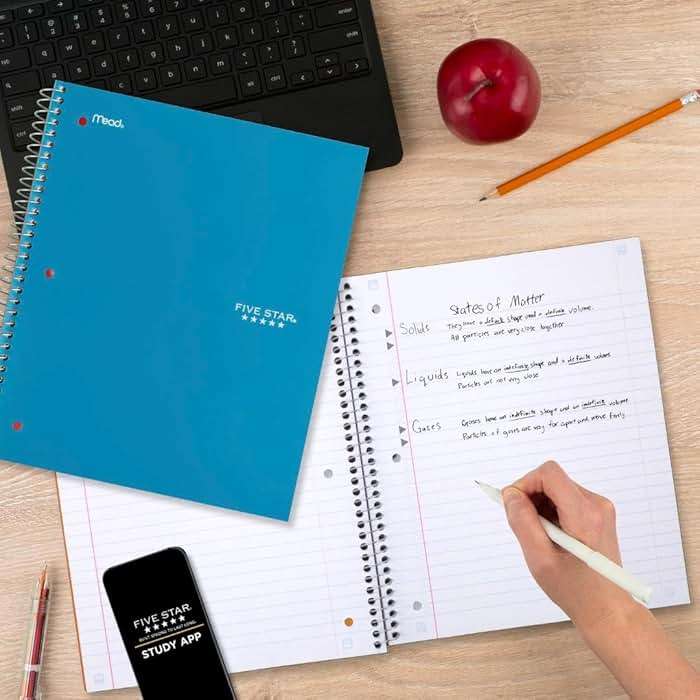 Five Star Spiral Notebook + Study App, 1 Subject, Wide Ruled Paper, 8" x 10-1/2", 100 Sheets, Fights Ink Bleed, Water Resistant Cover, Tidewater Blue (72875) - Image 7