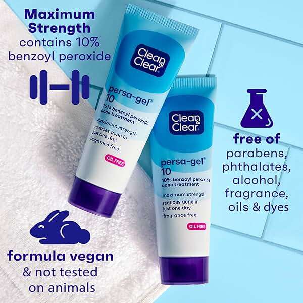 Clean & Clear Persa-Gel 10 Oil-Free Acne Spot Treatment with Maximum Strength 10% Benzoyl Peroxide, Topical Pimple Cream Visibly Reduces Acne in One Day, Fragrance-Free, 1 fl. oz - Image 3