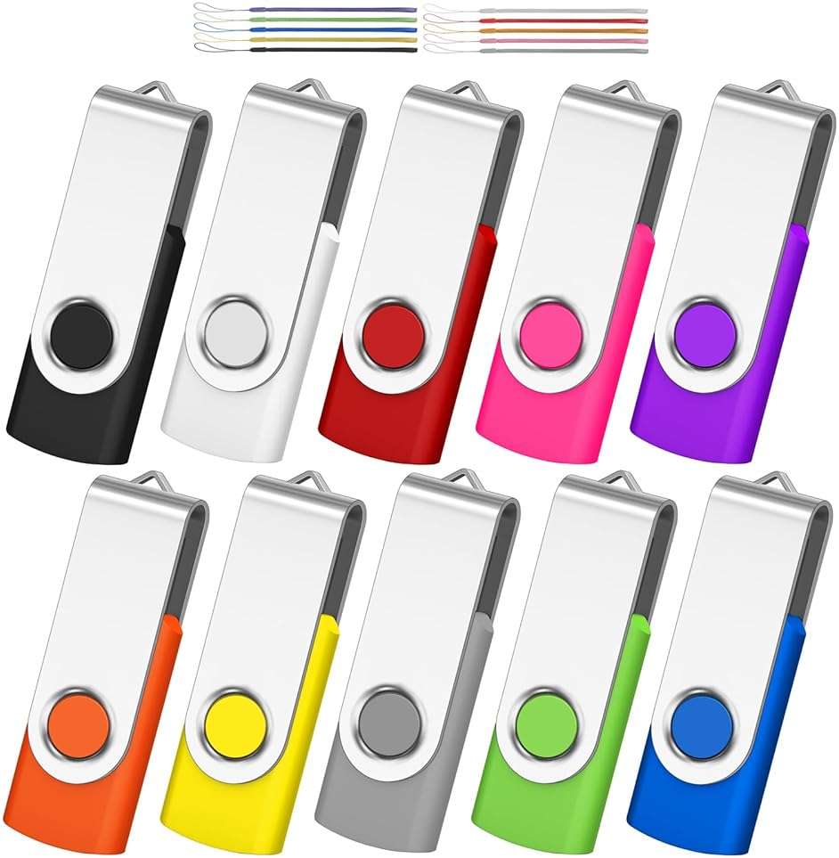 AreTop 2GB USB Flash Drive 10 Pack Pen Drive Memory Stick USB2.0 Pendrive Thumb Drives Bulk for Fold Data Storage Memoria USB (Bulk 10 PCS - Mixed Colors Black/Blue/Purple/Green/Red) - Image 1