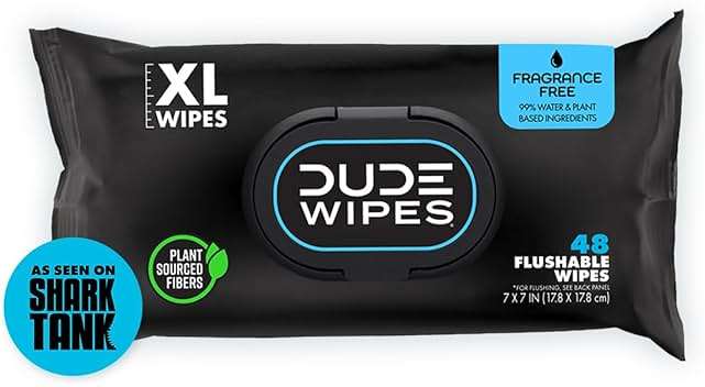 DUDE Wipes - Flushable Wipes - 1 Pack, 48 Count - Unscented - Extra-Large - Vitamin-E & Aloe - Septic and Sewer Safe - Image 1