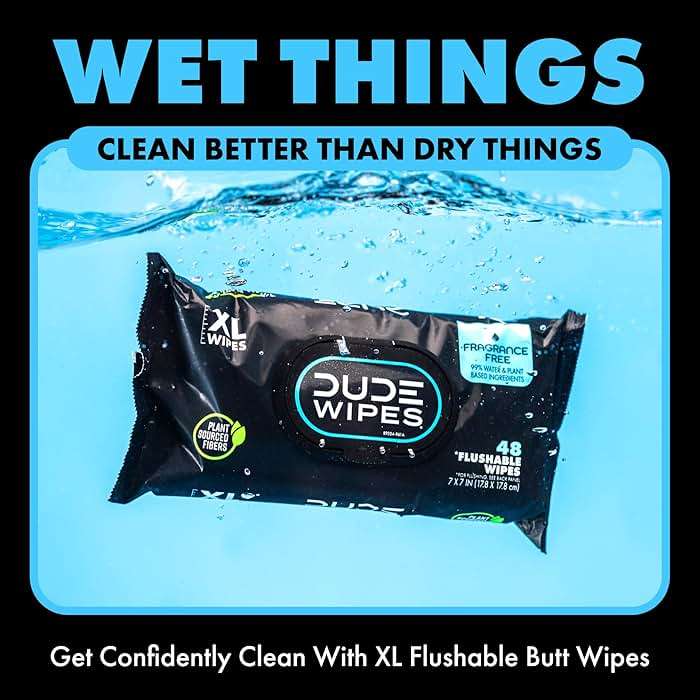 DUDE Wipes - Flushable Wipes - 1 Pack, 48 Count - Unscented - Extra-Large - Vitamin-E & Aloe - Septic and Sewer Safe - Image 5
