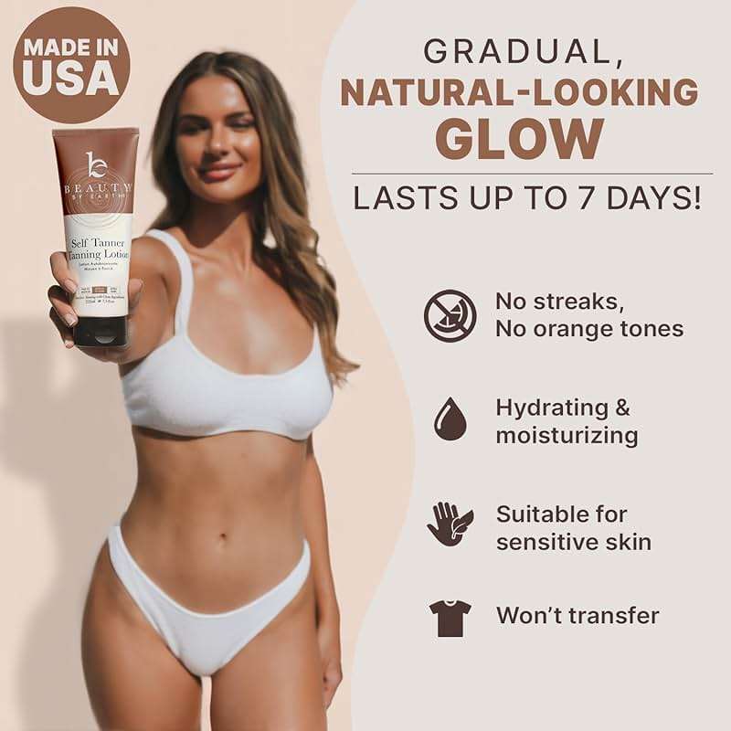 Beauty by Earth Self Tanner - USA Made with Natural & Organic Ingredients, Moisturizing Self Tanning Lotion with Aloe Vera & Coconut for a Natural Glow, Streak-Free Fake Tan (Medium) - Image 4