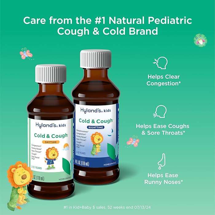 Hyland's Kids Cold and Cough, Day and Night Combo Pack, Cold Medicine for Ages 2 and up, Syrup Cough Medicine for Kids, Nasal Decongestant, 4 Fl Oz (Pack of 2) - Image 2