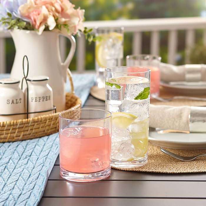 US Acrylic Classic Clear Plastic Reusable Drinking Glasses (Set of 8) 12oz Rocks & 16oz Water Cups | BPA-Free Tumblers, Made in USA | Top-Rack Dishwasher Safe - Image 4