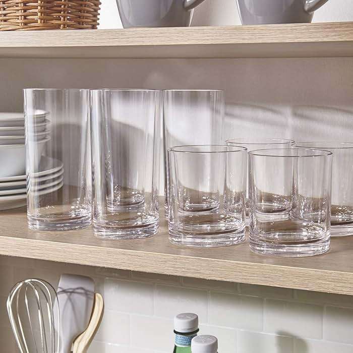 US Acrylic Classic Clear Plastic Reusable Drinking Glasses (Set of 8) 12oz Rocks & 16oz Water Cups | BPA-Free Tumblers, Made in USA | Top-Rack Dishwasher Safe - Image 5