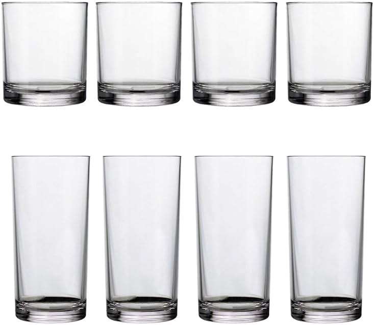 US Acrylic Classic Clear Plastic Reusable Drinking Glasses (Set of 8) 12oz Rocks & 16oz Water Cups | BPA-Free Tumblers, Made in USA | Top-Rack Dishwasher Safe - Image 6