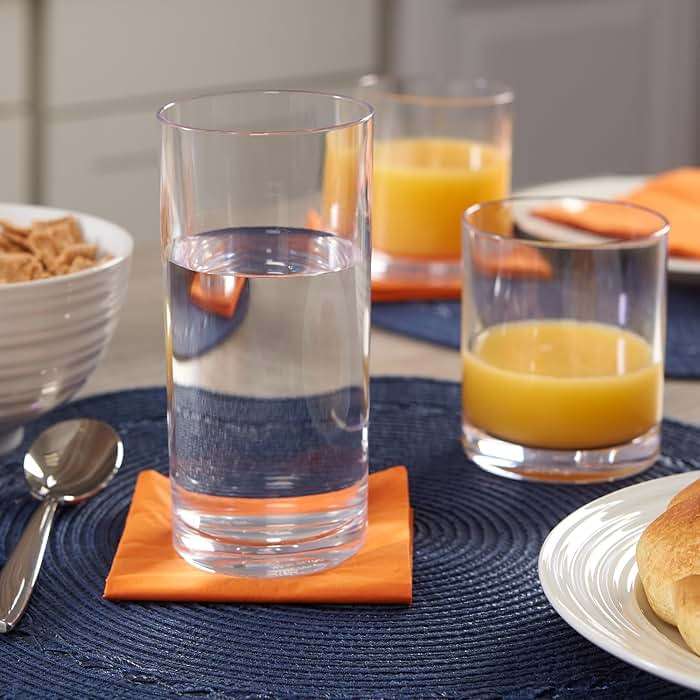 US Acrylic Classic Clear Plastic Reusable Drinking Glasses (Set of 8) 12oz Rocks & 16oz Water Cups | BPA-Free Tumblers, Made in USA | Top-Rack Dishwasher Safe - Image 7