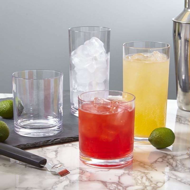 US Acrylic Classic Clear Plastic Reusable Drinking Glasses (Set of 8) 12oz Rocks & 16oz Water Cups | BPA-Free Tumblers, Made in USA | Top-Rack Dishwasher Safe - Image 8