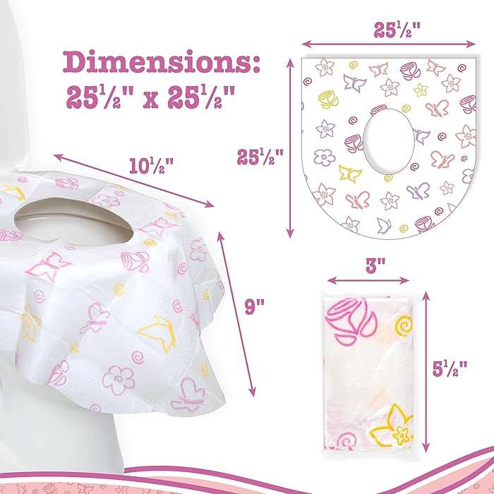 Potty Shields Toilet Seat Covers Disposable (20 Pack, Floral) - XL Waterproof Toilet Cover for Toddlers, Kids & Adults - Portable & Individually Wrapped for Travel, Potty Training & Public Restrooms - Image 2