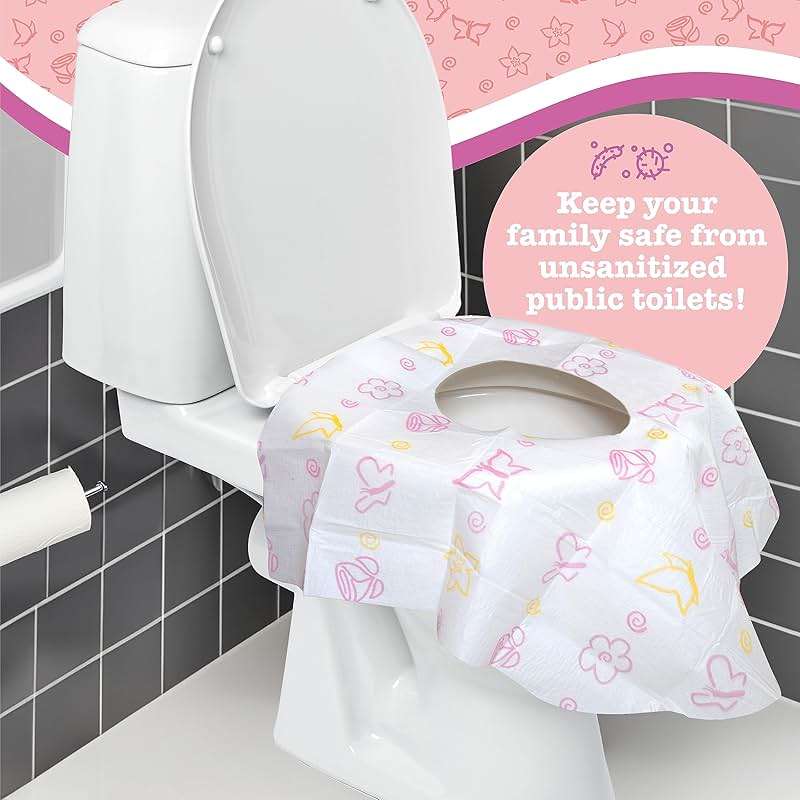 Potty Shields Toilet Seat Covers Disposable (20 Pack, Floral) - XL Waterproof Toilet Cover for Toddlers, Kids & Adults - Portable & Individually Wrapped for Travel, Potty Training & Public Restrooms - Image 3