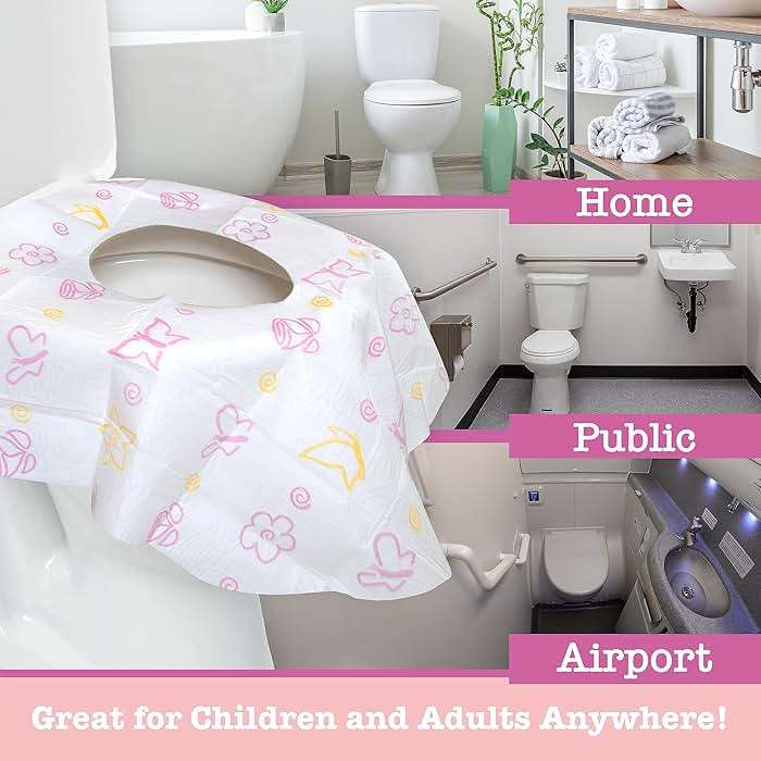 Potty Shields Toilet Seat Covers Disposable (20 Pack, Floral) - XL Waterproof Toilet Cover for Toddlers, Kids & Adults - Portable & Individually Wrapped for Travel, Potty Training & Public Restrooms - Image 5