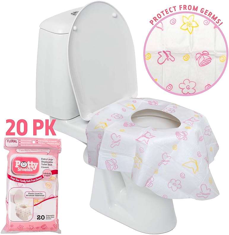 Potty Shields Toilet Seat Covers Disposable (20 Pack, Floral) - XL Waterproof Toilet Cover for Toddlers, Kids & Adults - Portable & Individually Wrapped for Travel, Potty Training & Public Restrooms - Image 7