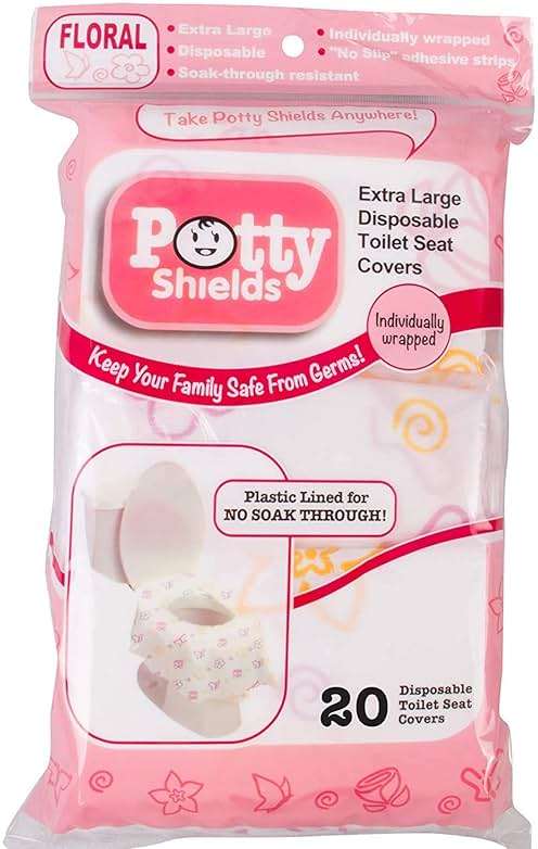 Potty Shields Toilet Seat Covers Disposable (20 Pack, Floral) - XL Waterproof Toilet Cover for Toddlers, Kids & Adults - Portable & Individually Wrapped for Travel, Potty Training & Public Restrooms - Image 8