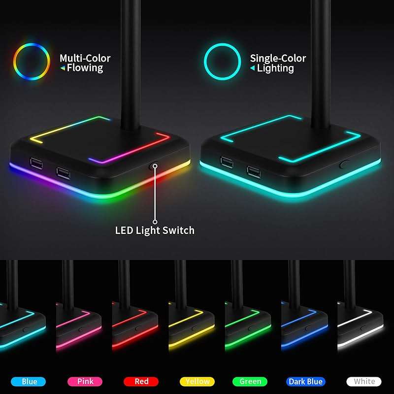 Headphone Stand with Wireless Charger Gaming Headset Holder 2 IN 1 Wireless Charging Pad & 2 USB Charger Ports for Desktop PC Game Accessories - Image 4