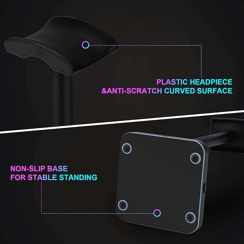 Headphone Stand with Wireless Charger Gaming Headset Holder 2 IN 1 Wireless Charging Pad & 2 USB Charger Ports for Desktop PC Game Accessories - Image 5