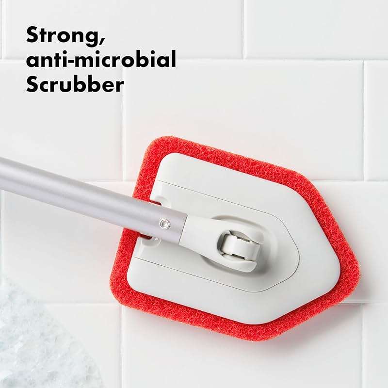 OXO Good Grips Extendable Shower, Tub and Tile Scrubber – 42 in, Versatile Cleaning Supplies, Non-Scratch Shower Cleaner with Adjustable Handle - Image 6