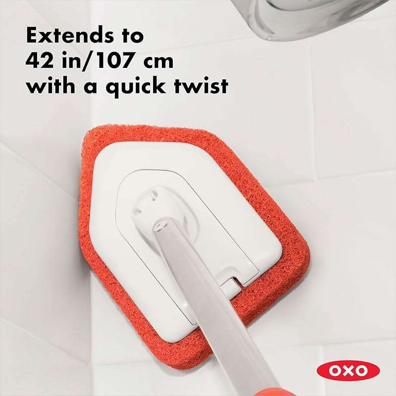 OXO Good Grips Extendable Shower, Tub and Tile Scrubber – 42 in, Versatile Cleaning Supplies, Non-Scratch Shower Cleaner with Adjustable Handle - Image 8