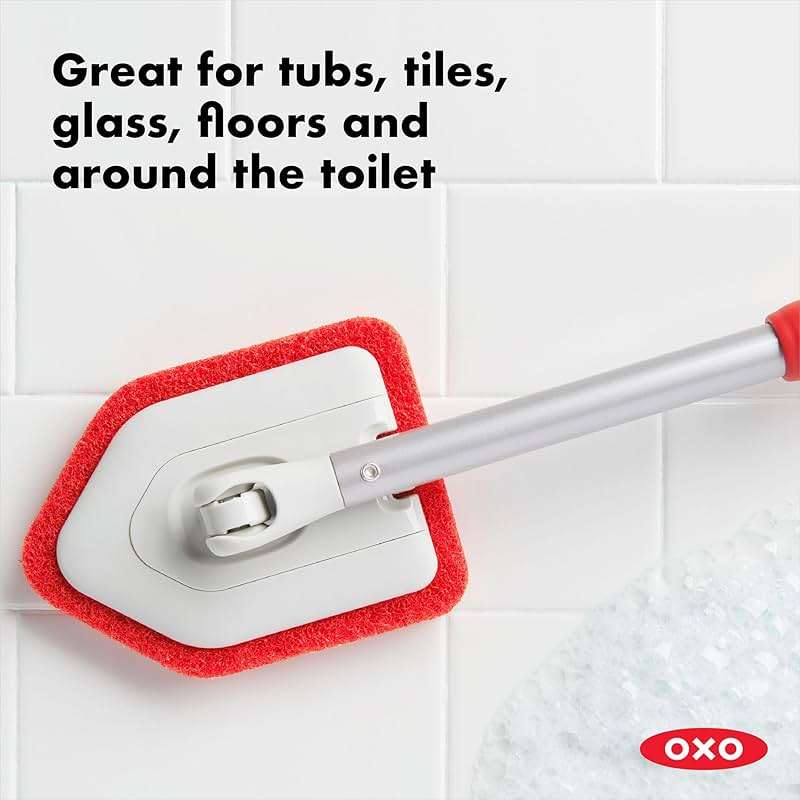 OXO Good Grips Extendable Shower, Tub and Tile Scrubber – 42 in, Versatile Cleaning Supplies, Non-Scratch Shower Cleaner with Adjustable Handle - Image 9