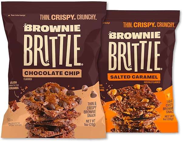Brownie Brittle – Chocolate Chip & Salted Caramel Thin and Crispy Sweet Snacks (Pack of 20, 1 oz), Rich Gourmet Brownie Bites Dessert - Image 1