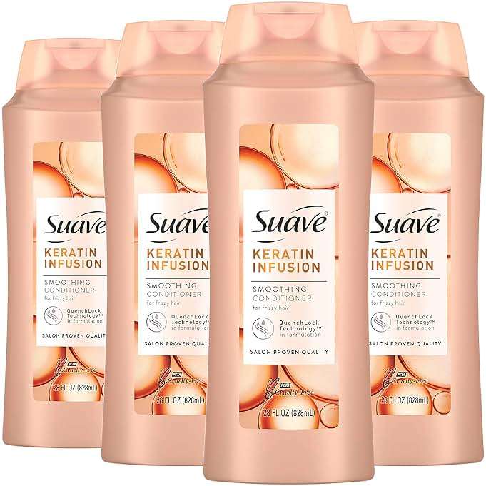 Suave Professionals Smoothing Conditioner For Dry Hair Keratin Infusion Hair Conditioner with 48-hour Frizz Control 28 oz, Pack of 4 - Image 1