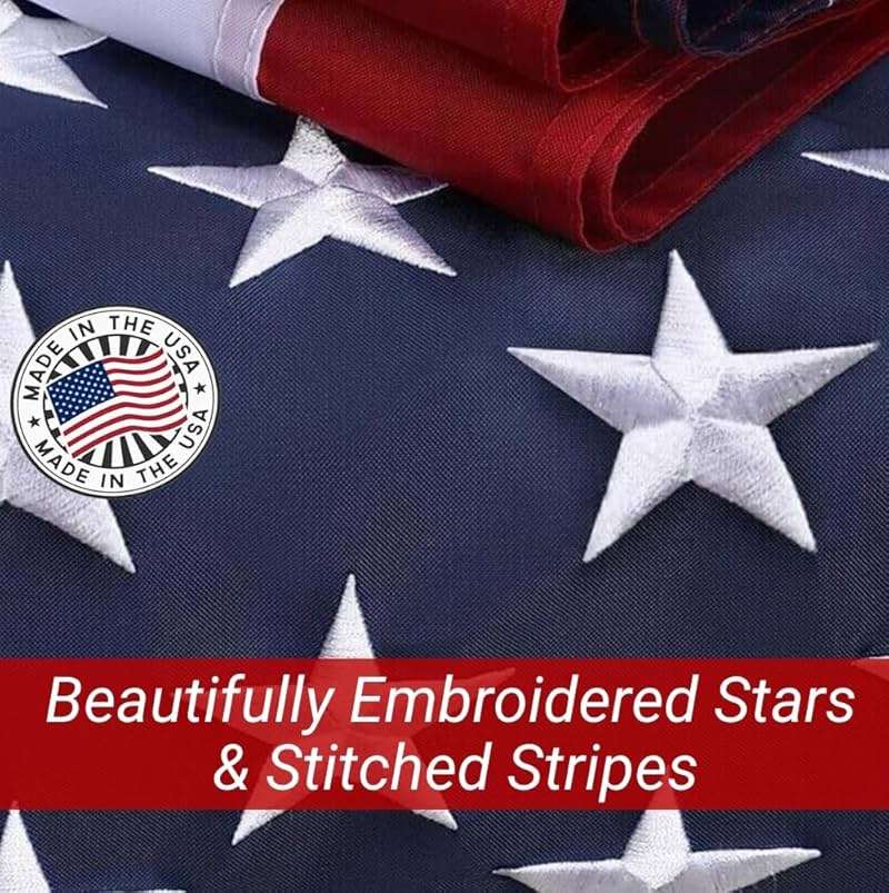 Grace Alley American Flag: 3x5 FT US Flag - 100% Made in USA. Embroidered Stars, Sewn Stripes and Brass Grommets. Fade Resistant, Heavy Duty, Long Lasting Nylon for Outdoor Durability. - Image 3
