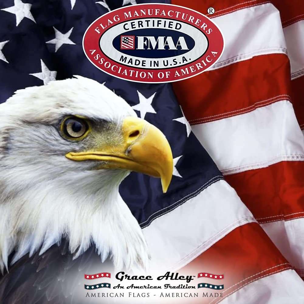 Grace Alley American Flag: 3x5 FT US Flag - 100% Made in USA. Embroidered Stars, Sewn Stripes and Brass Grommets. Fade Resistant, Heavy Duty, Long Lasting Nylon for Outdoor Durability. - Image 4