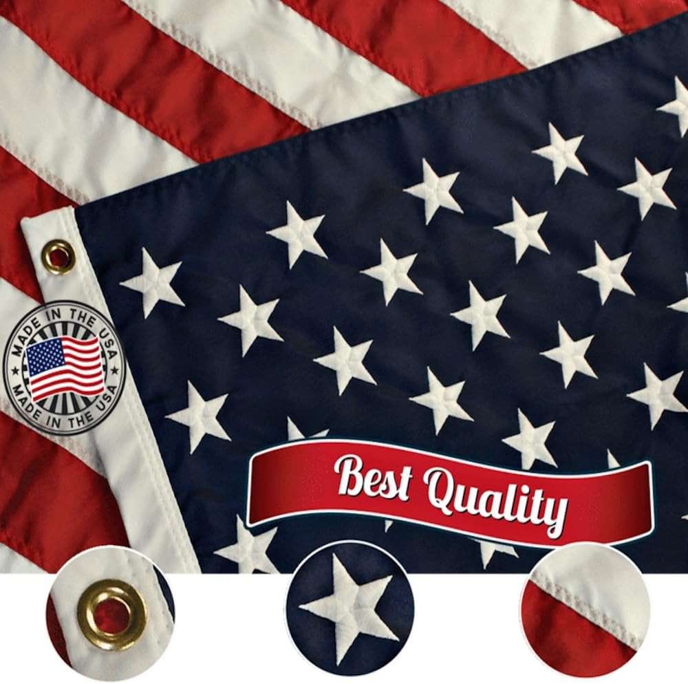 Grace Alley American Flag: 3x5 FT US Flag - 100% Made in USA. Embroidered Stars, Sewn Stripes and Brass Grommets. Fade Resistant, Heavy Duty, Long Lasting Nylon for Outdoor Durability. - Image 6