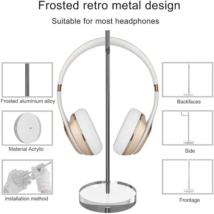 GEEKRIA Clear Acrylic Headphone Stand, Aluminum Headset Holder for Desk, Gaming Headphones Hanger Compatible with Sony WH-1000XM6/1000XM5/1000XM4, Bose QC35, AirPods Max - Image 2