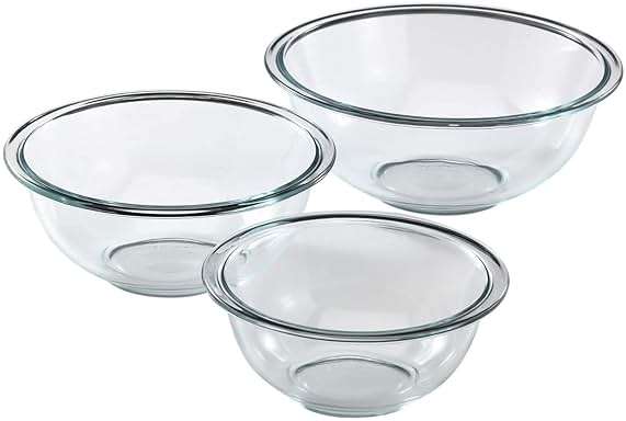 Pyrex Essentials (3-Piece) Glass Mixing Bowls Set For Prepping, Baking and Cooking, Preheated Oven, Dishwasher, Freezer, and Microwave Safe - Image 1