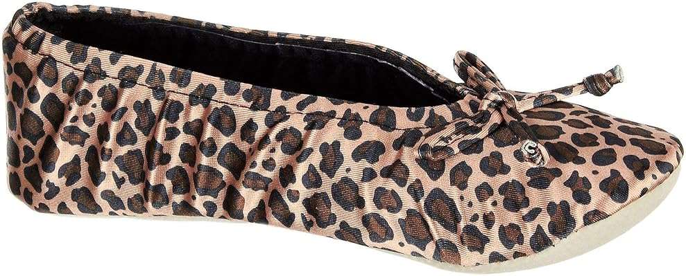 Isotoner Womens Satin Ballerina Slippers, Cheetah, 8-9 US - Image 1