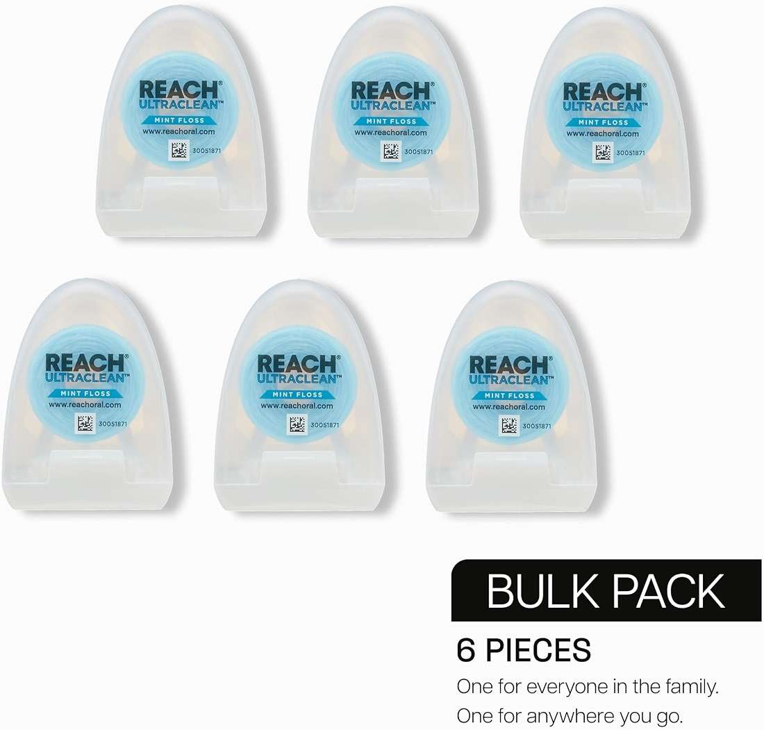 REACH Ultraclean Dental Floss, Mint, Plaque Remover for Teeth, Shred Resistant, Waxed, Easy on Gums & Teeth, Mint, Oral Care, PFAS Free, for Adults & Kids, 6 Pack, 30 yd - Image 6
