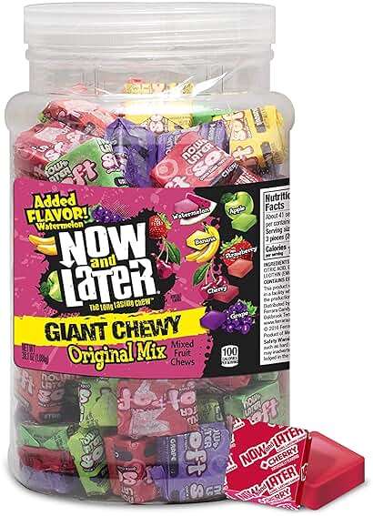 Now and Later Giant Chewy Original Mix Candy, Mixed Fruit Chew Candy, 38 Ounce Tub - Image 1