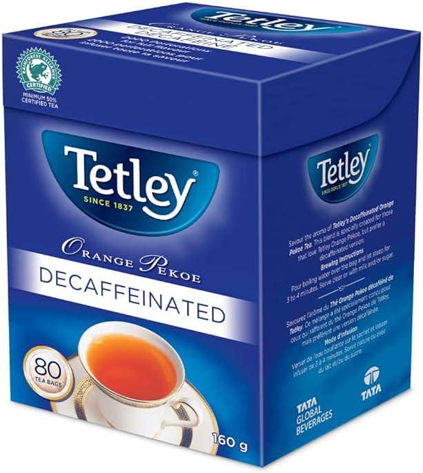 Tetley Orange Pekoe Decaffeinated Tea 80 Decaf Tea Bags 160g {Imported from Canada} - Image 1