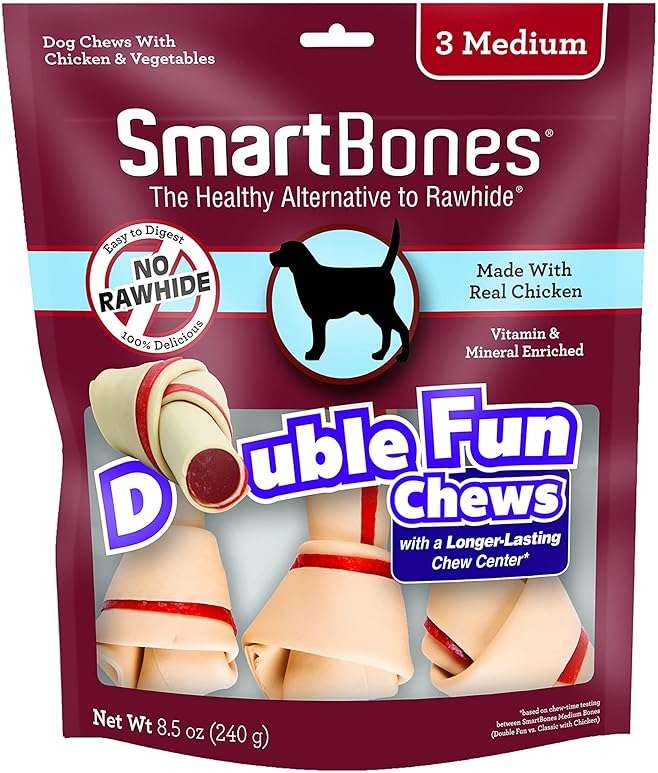 SmartBones DoubleTime Chews 3 Count, Medium, Rawhide-Free Chews For Dogs With Long-Lasting Chew Center - Image 1