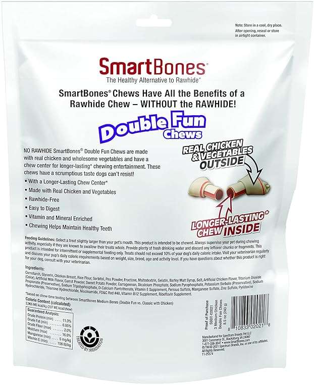SmartBones DoubleTime Chews 3 Count, Medium, Rawhide-Free Chews For Dogs With Long-Lasting Chew Center - Image 2