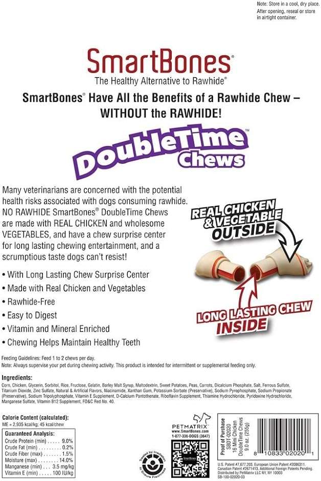 SmartBones DoubleTime Chews 16 Count, Mini, Rawhide-Free Chews For Dogs With Long-Lasting Chew Center - Image 2
