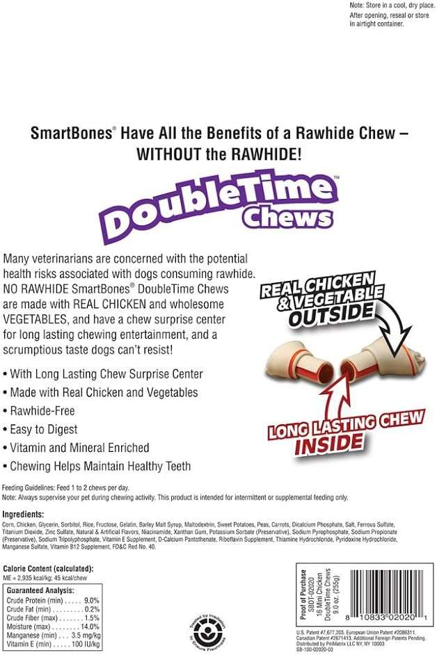 SmartBones DoubleTime Chews 16 Count, Mini, Rawhide-Free Chews For Dogs With Long-Lasting Chew Center - Image 4