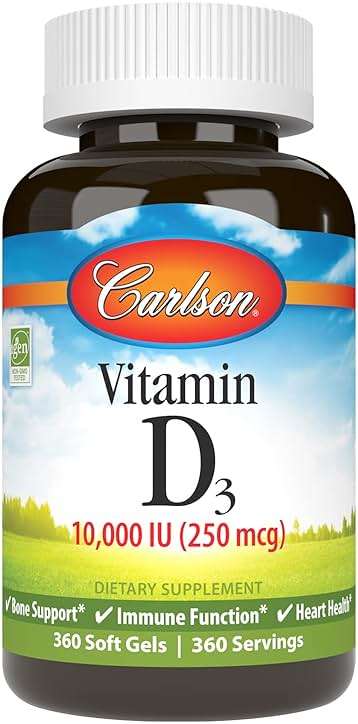 Carlson Vitamin D3 10,000 IU (250 mcg), Cholecalciferol, Bone & Immune Health, 360 Soft Gels - Image 1