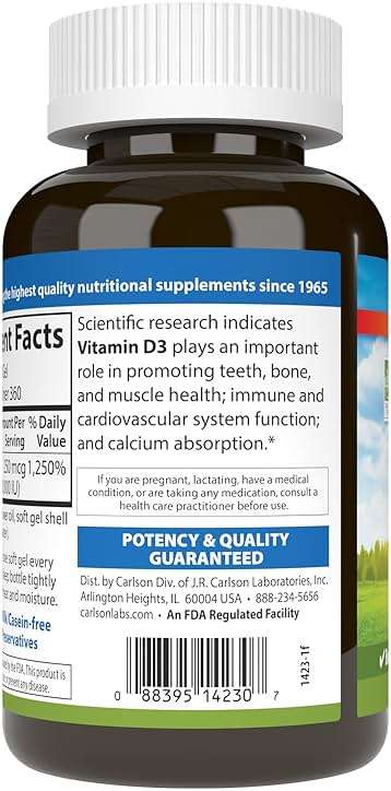 Carlson Vitamin D3 10,000 IU (250 mcg), Cholecalciferol, Bone & Immune Health, 360 Soft Gels - Image 3