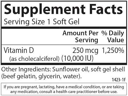 Carlson Vitamin D3 10,000 IU (250 mcg), Cholecalciferol, Bone & Immune Health, 360 Soft Gels - Image 4