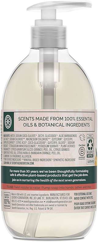 Seventh Generation Hand Soap, Mandarin Orange & Grapefruit , 12 Fl Oz (Pack of 8) - (Packaging May Vary) - Image 2