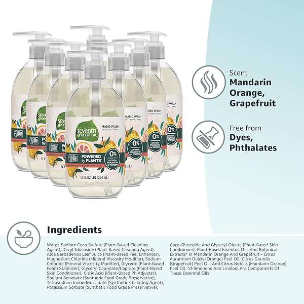 Seventh Generation Hand Soap, Mandarin Orange & Grapefruit , 12 Fl Oz (Pack of 8) - (Packaging May Vary) - Image 9