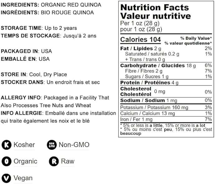 Food to Live Organic Red Quinoa, 1 Pound – Non-GMO, Whole Grain, Kosher, Vegan, Sirtfood, Bulk. Quick-Cooking Grain. Great Replacement for Rice and Pasta. - Image 4