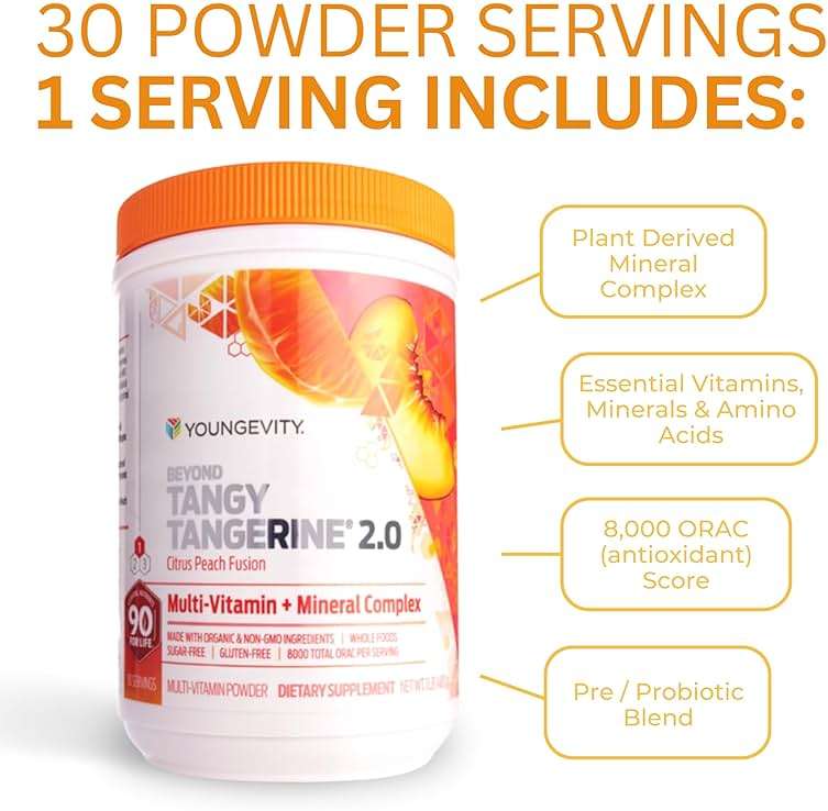 Youngevity Beyond Tangy Tangerine 2.0 Citrus Peach Fusion Multi-Vitamin & Mineral Complex - Made with Natural & Whole Foods | 8,000 ORAC (6-Pack) - Image 4