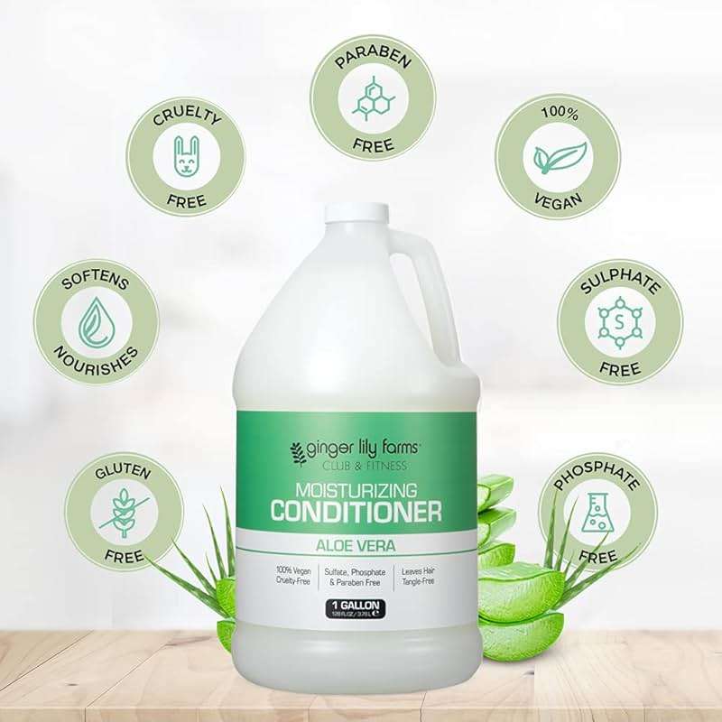 Ginger Lily Farms Club & Fitness Moisturizing Conditioner for Dry Hair, 100% Vegan & Cruelty-Free, Aloe Vera Scent, 1 Gallon (128 fl oz) Refill, white - Image 4