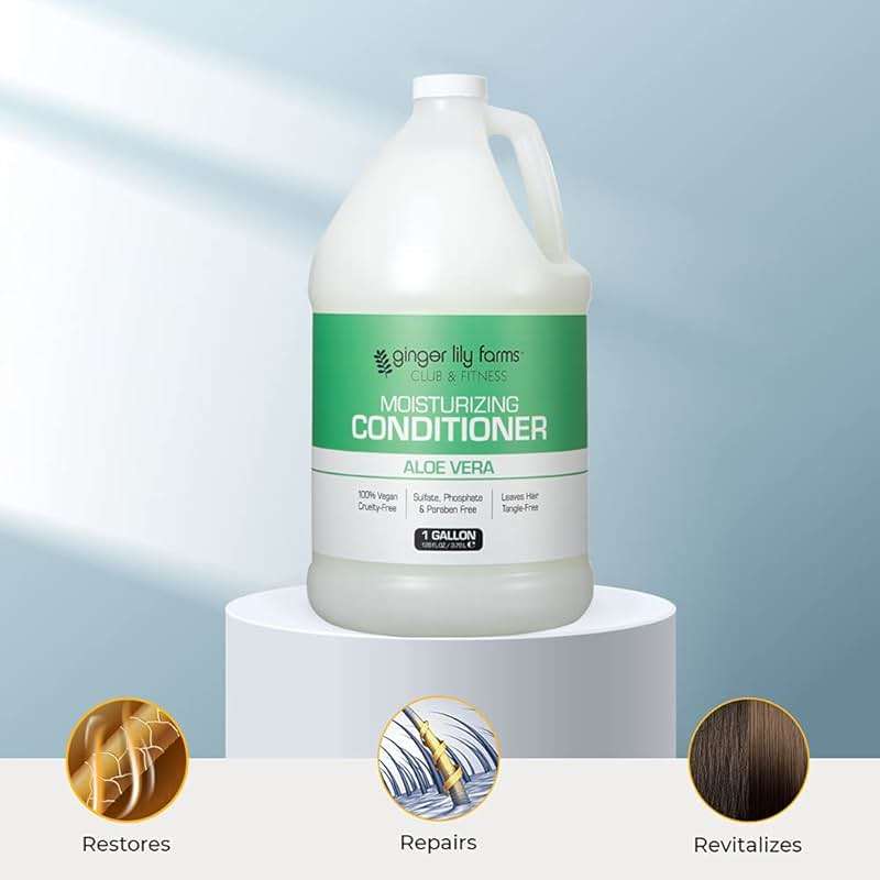 Ginger Lily Farms Club & Fitness Moisturizing Conditioner for Dry Hair, 100% Vegan & Cruelty-Free, Aloe Vera Scent, 1 Gallon (128 fl oz) Refill, white - Image 5