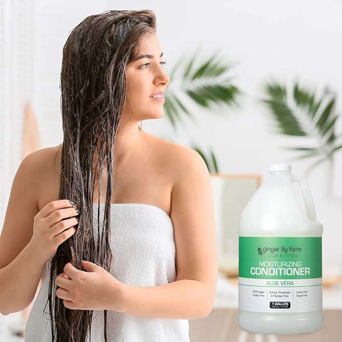 Ginger Lily Farms Club & Fitness Moisturizing Conditioner for Dry Hair, 100% Vegan & Cruelty-Free, Aloe Vera Scent, 1 Gallon (128 fl oz) Refill, white - Image 6